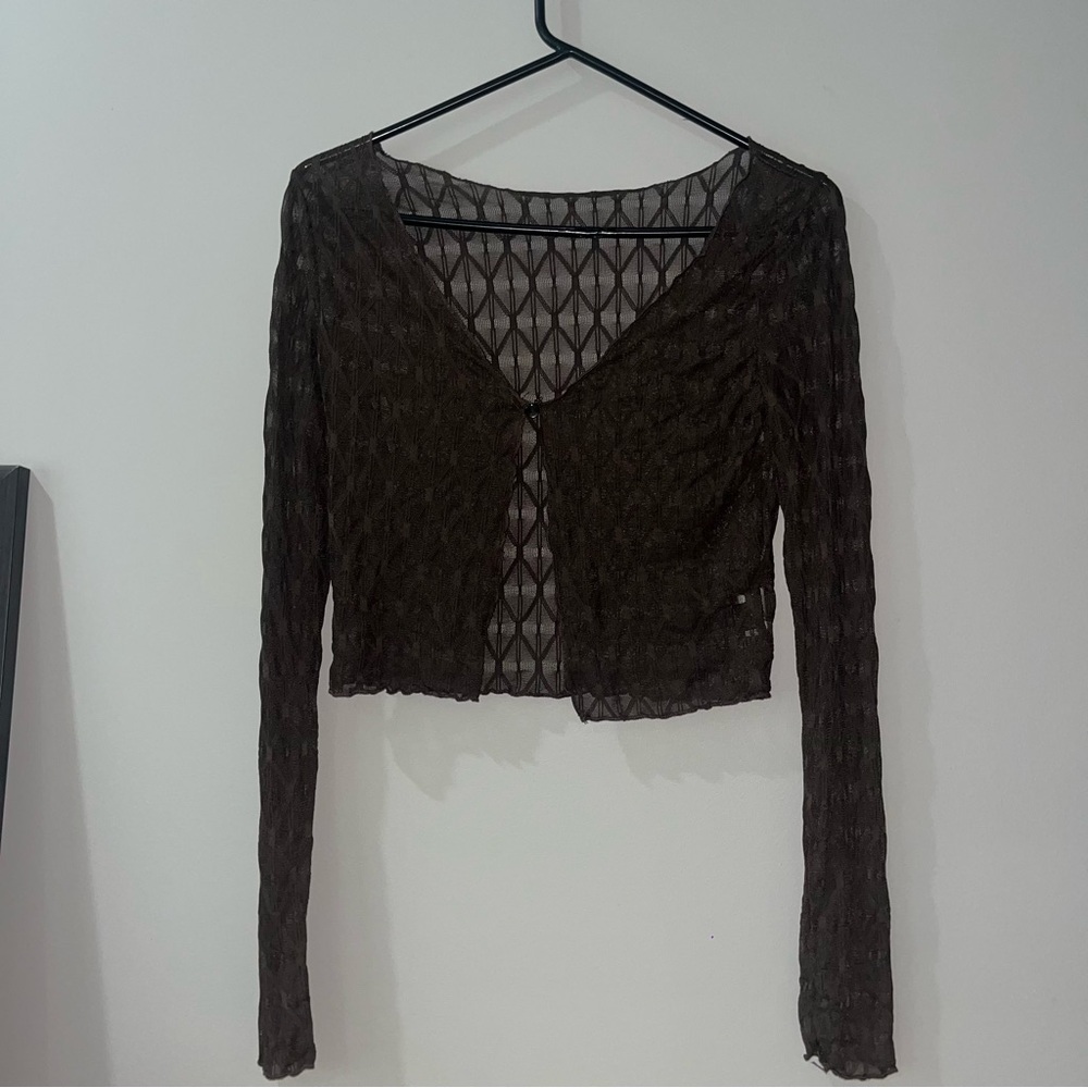 Elegant Brown Sheer Women's Top